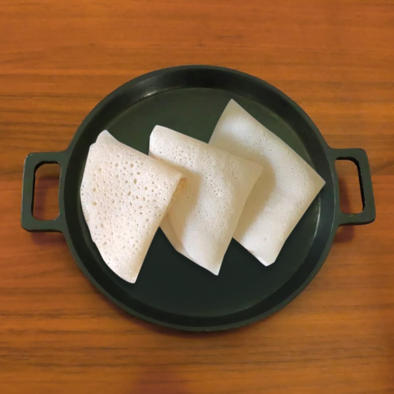 SWASTHA COOKWARE Cast Iron Material Neer Dosa Tawa Double Handle | Pre-Seasoned Super Smooth Cast Iron Neer Dosa Tawa | Black Color