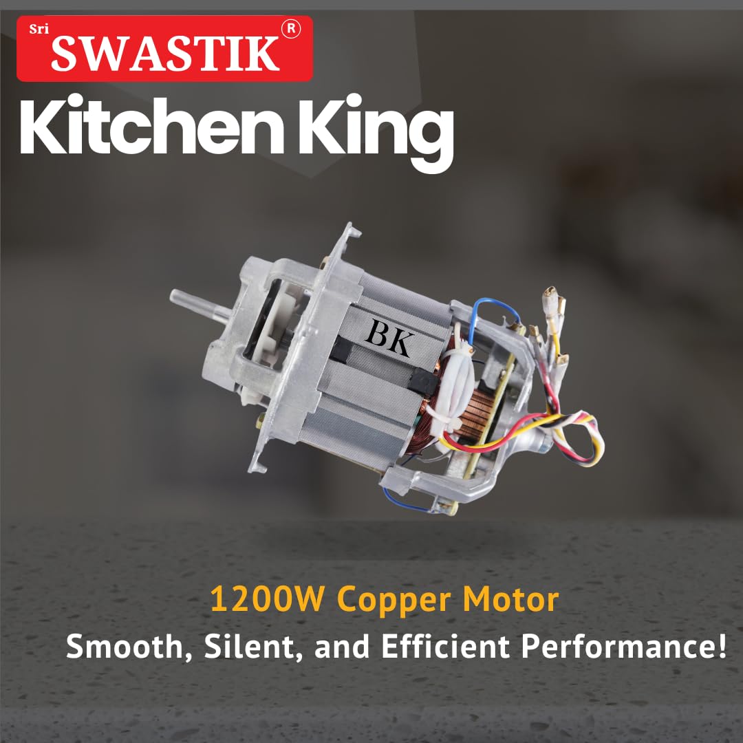 Sri Swastik Kitchen King 1200W Mixer Grinder with 4 Jars | Silent Operation |Heavy-Duty 1200W Copper Motor | Overload Protection