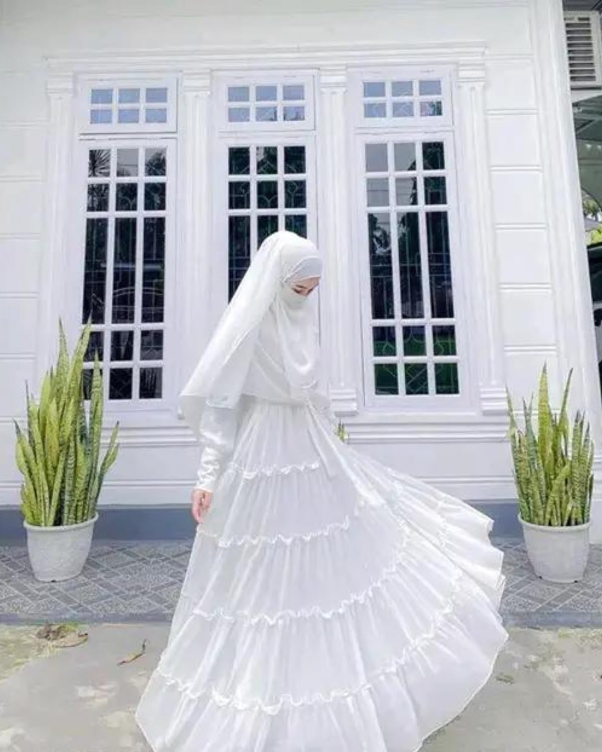 BURAQUE DESIGNER Nida fabric Free Size Muslim Burqa/Abaya & Burkha Dress for Muslim women and Girl's (M02-White-Burkha)