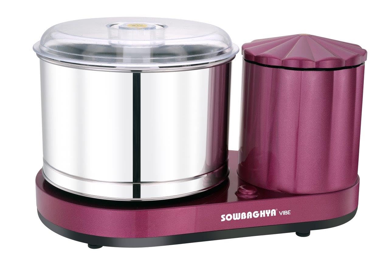 Sowbaghya Vibe 2Ltr Table Top Wet Grinder(Metallic Pink) | Heavy Duty Motor | Ideal for Your Kitchen | 2Ltr Wet Grinder for All Kinds of Batter for South Indian Dishes