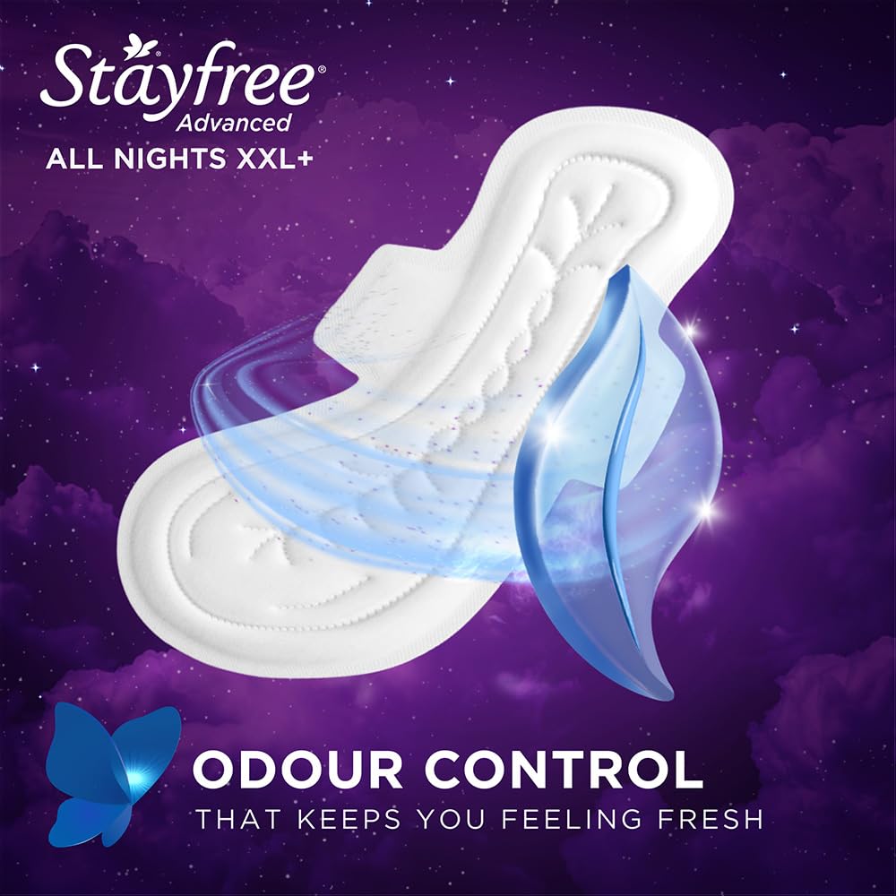 Stayfree Advanced XXL+ Ultra Thin Sanitary Pads for Women | 16 Soft Cotton Pads for All Night Ultra Comfort | Absorbs 2x More with Wider Back | Prevent Rashes | Odour Control