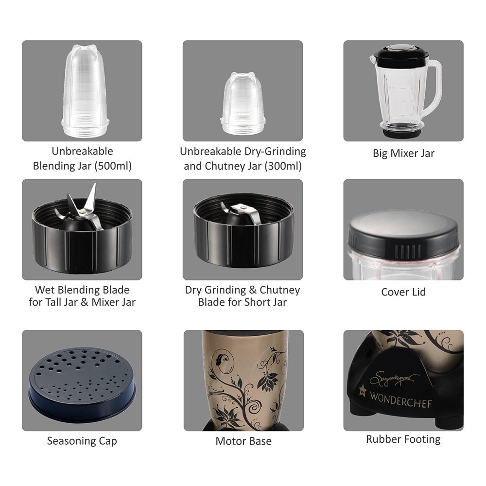 Wonderchef Nutri-Blend 63152294 400-Watt Mixer with 3 Jars (Champagne/Black)