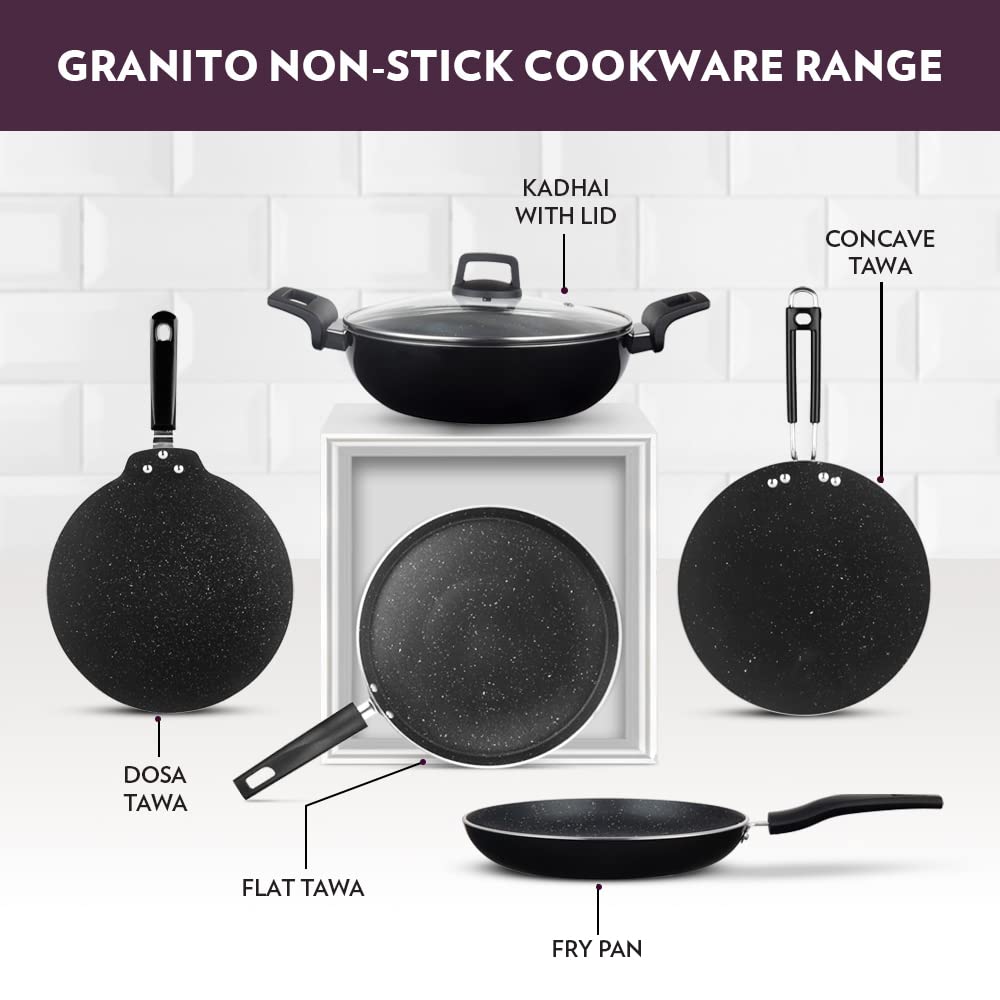 Borosil Granito Non-Stick Dosa Tawa, Induction Friendly, Granite Finish, PFOA-Free, 31 cm Diameter, Black