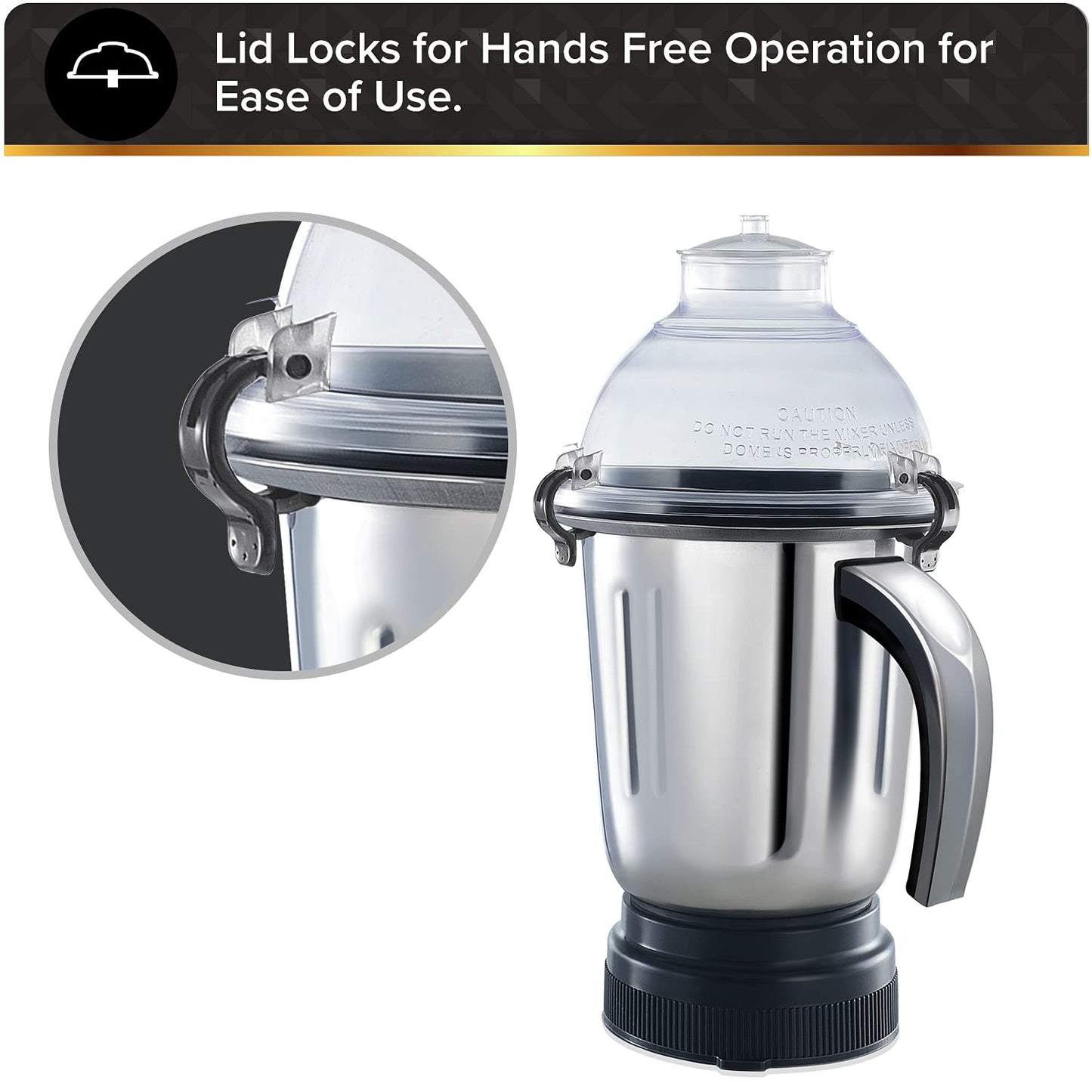 Usha Maximus Plus 800-Watt Copper Motor Mixer Grinder with 4 Jars and 5 Years Motor Warranty(Black & Stainless steel)