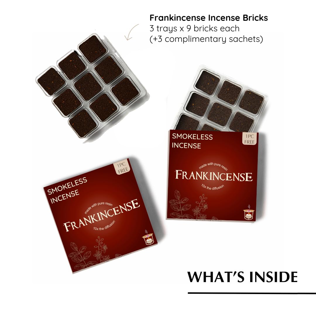 Aromafume Frankincense Incense Bricks Refill Pack | 3 Trays X 9 Bricks | Boswellia Carterii & Boswellia Serrata Extract, Native To East Africa & India | Calms & Relaxes | Low-Smoke & Non-Toxic
