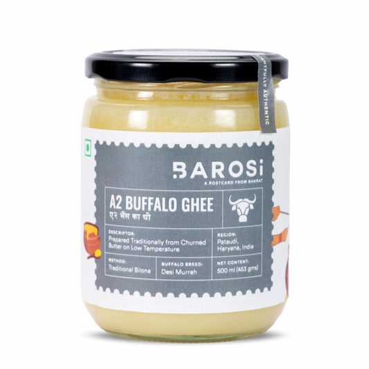 Barosi Premium Buffalo Ghee 500 Ml | Vedic Bilona Method | Churned From Curd | Pure & Natural | Farm Made In Small Batches | Glass Jar Packing