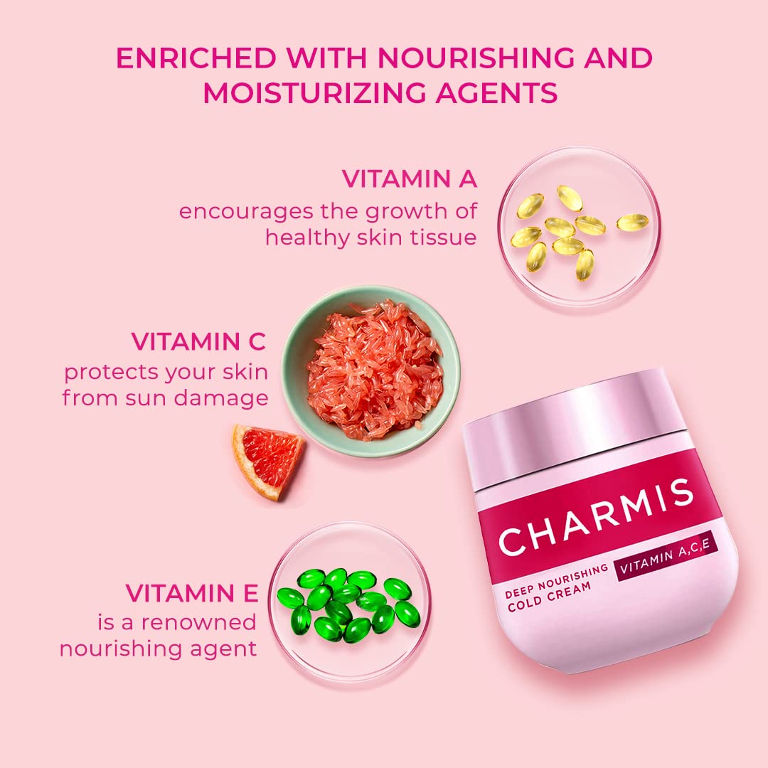 4x Charmis Deep Nourishing Cold Cream, Face Cream With Vitamin C, A and E, 200ml each - Pack of 4