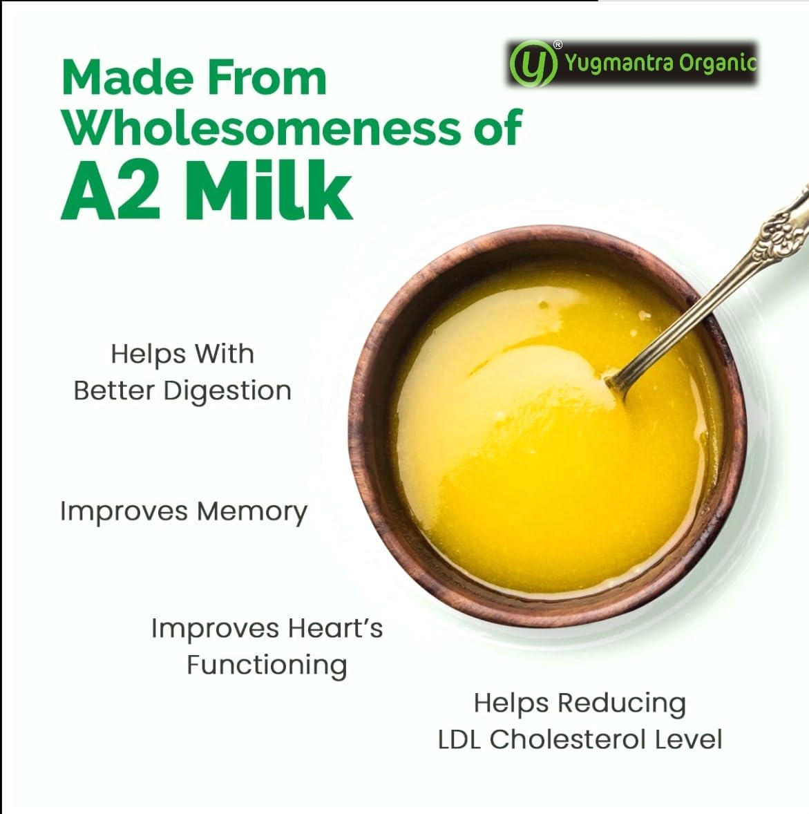 Yugmantra Organic Foods -100 % Natural Pure & Aromatic Desi Sahiwal Cow Ghee -Traditional Churned With Bilona Method|No Added Additives|A2 Danedar Desi Ghee|Immunity Booster - Glass Bottle - 1000 Ml