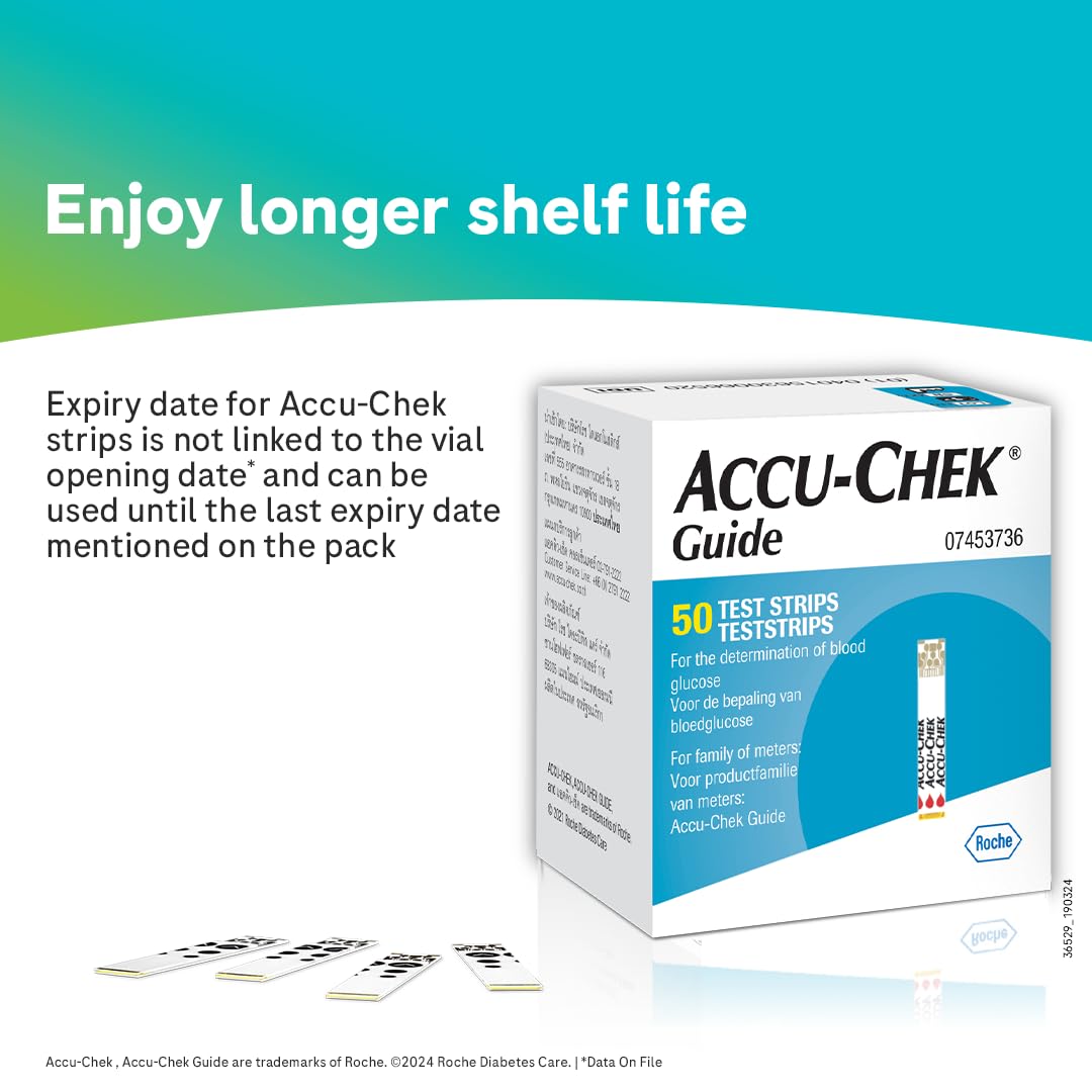 Accu-Chek Guide Blood Glucose Glucometer (with Bluetooth) Kit with Vial of 10 Strips, 10 Lancets and a Lancing Device FREE for Accurate Blood Sugar Testing
