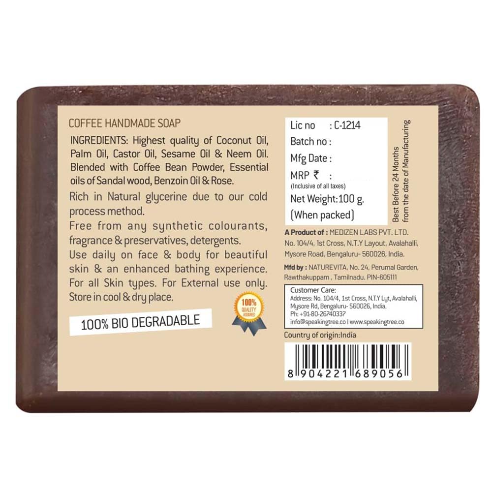 Speaking Tree Exfoliating Coffee Handmade Soap With Refreshing Aroma For Perfectly Clean, Brightening Skin (100 g)