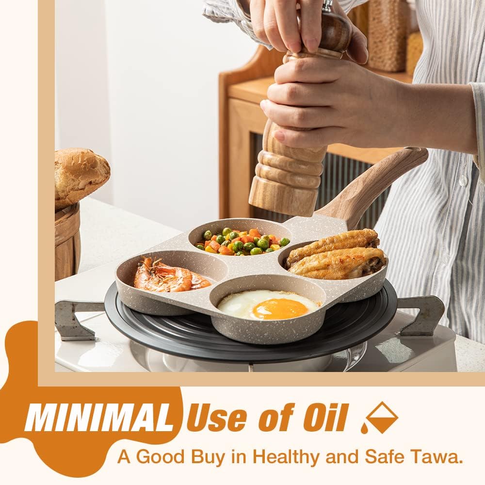 SCAMA 4 Cups Egg Pan Omelette Pan Frying Pan Crepe Pan Granite Egg Cooker Breakfast Pancakes Pan Suitable for Gas Stove Cookware (White) (Model : SYNMORE)