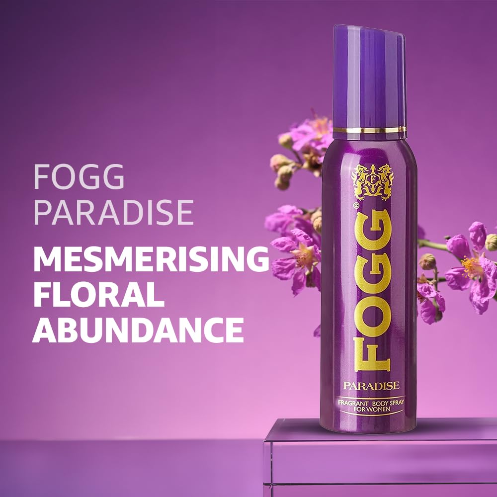 4x Fogg Paradise No Gas Deodorant for Women, Long-Lasting Perfume Body Spray, 150 ml each - Pack of 4