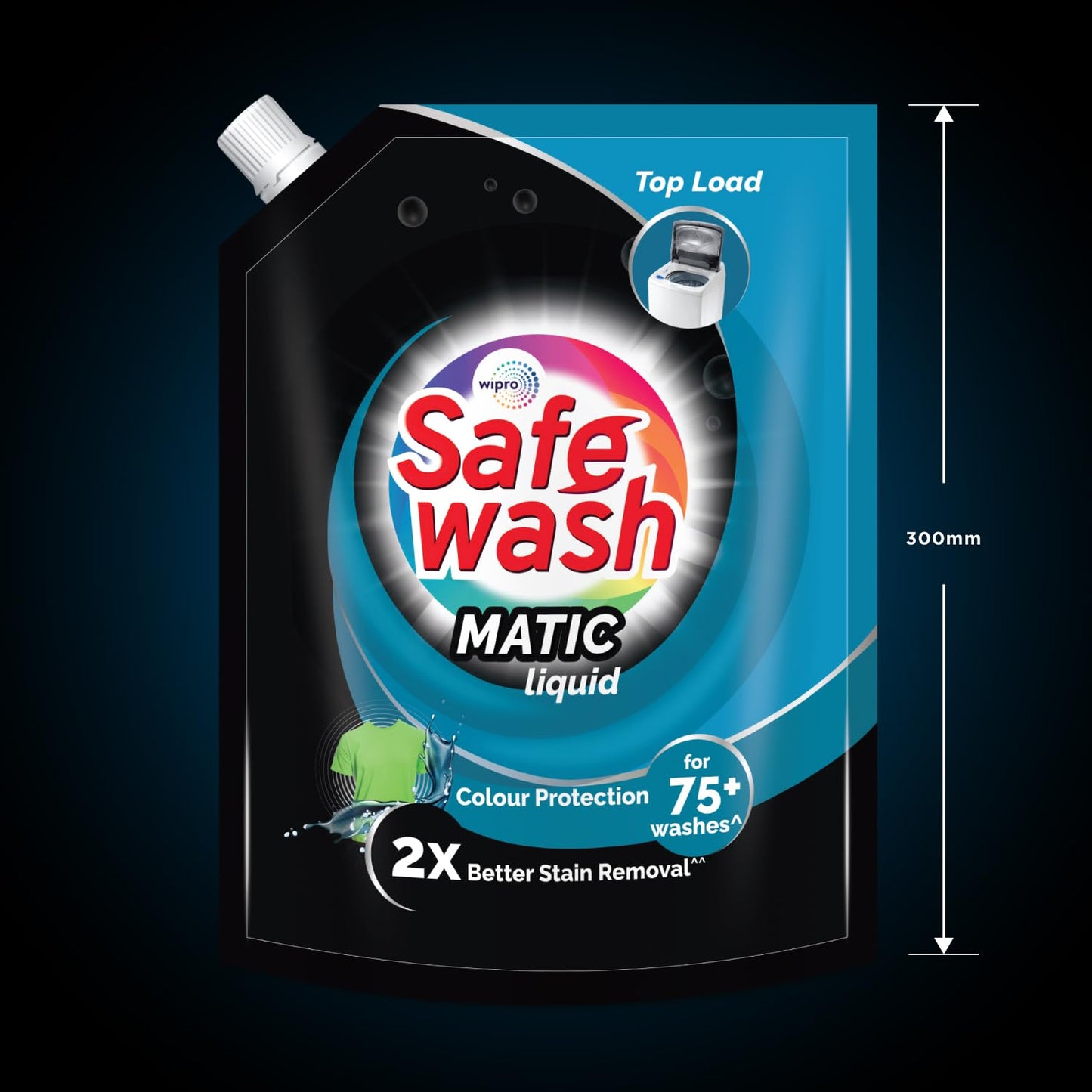 Safewash Top Load Matic Premium Liquid Detergent with Colour-Protect Technology| 2X Stain Removal | For All Types of Fabrics| 2L Refill Pouch