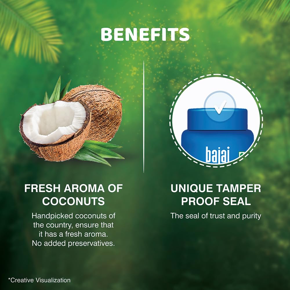 Bajaj 100% Pure Coconut Oil 600ml Wide Mouth Jar