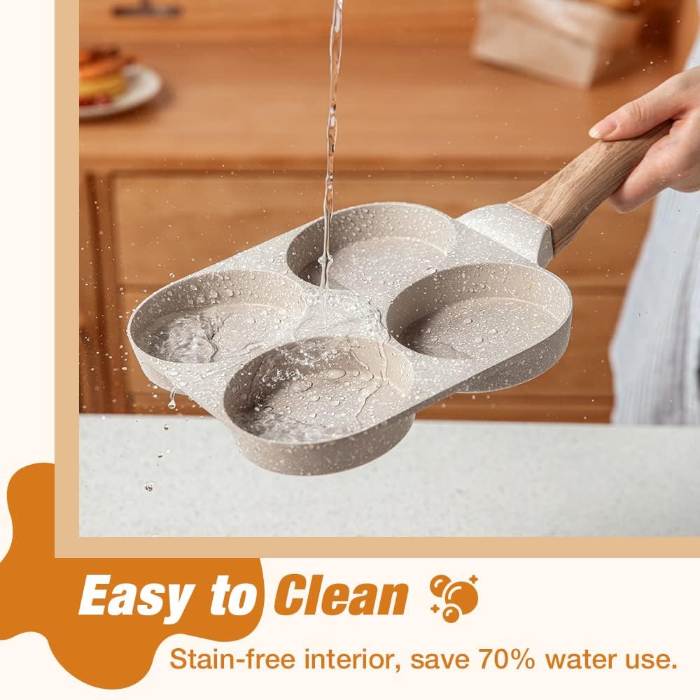 SCAMA 4 Cups Egg Pan Omelette Pan Frying Pan Crepe Pan Granite Egg Cooker Breakfast Pancakes Pan Suitable for Gas Stove Cookware (White) (Model : SYNMORE)