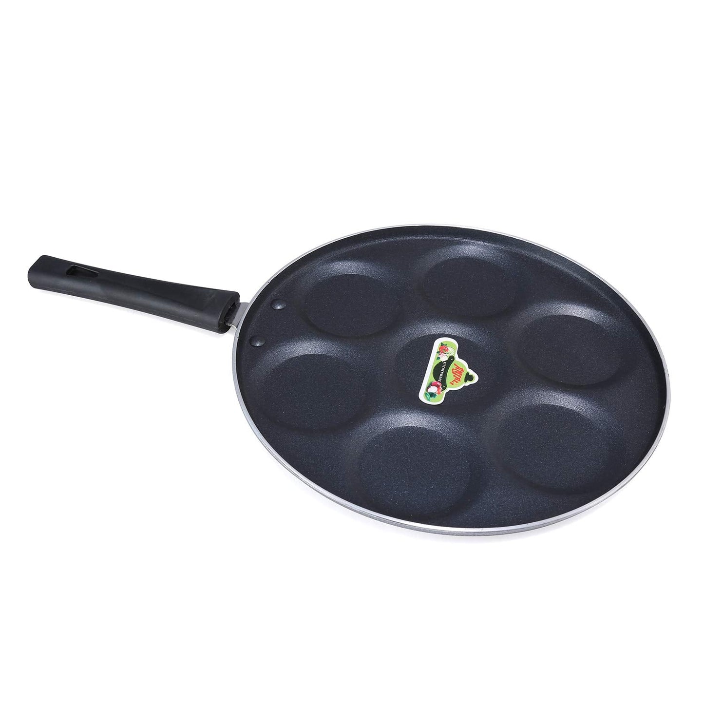 Anjali PTFE Coated Aluminium and Bakelite Mini Uttapam tawa, (7 Cavity, Black)