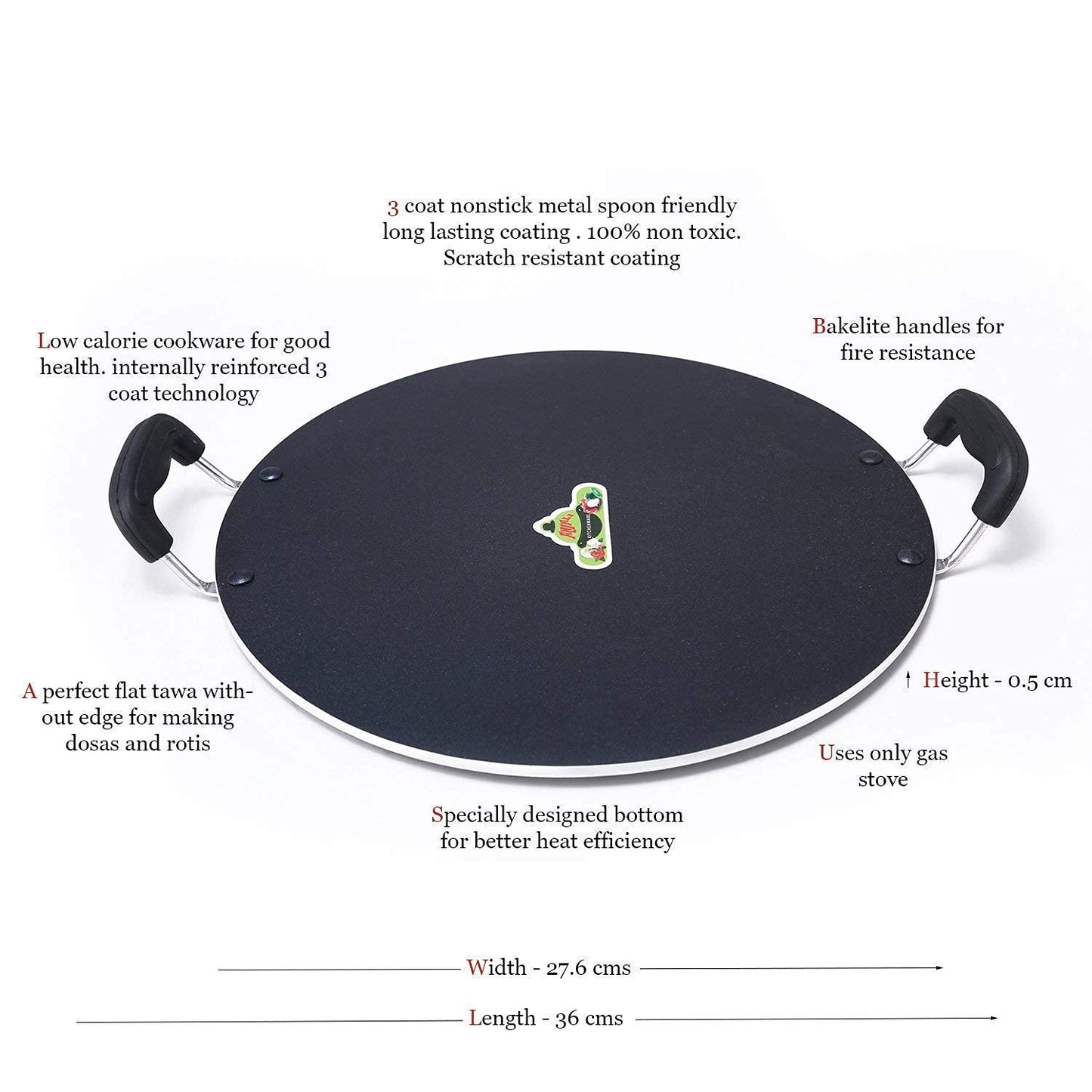 Anjali D PMTD12 Multi Tawa Deluxe Platinum Flat Tawa With Heat Resistant sturdy 2 Side Handle Triple Coating Non stick Tawa for Multie Purpose Food Item Making PMTD12