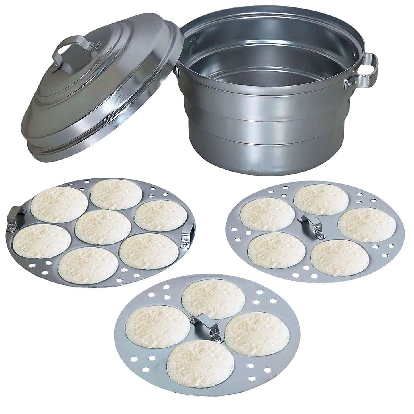 Subaa Anodised(Hindalium) Aluminium Idli Maker/Non-Whistling Traditional Idli Cooker/Idlipot/Idli Steamer Cooking 16 Idlis Size 16, White Color, Lpg Stove Compatible Only- 3 Idly Plate, 16 Liters