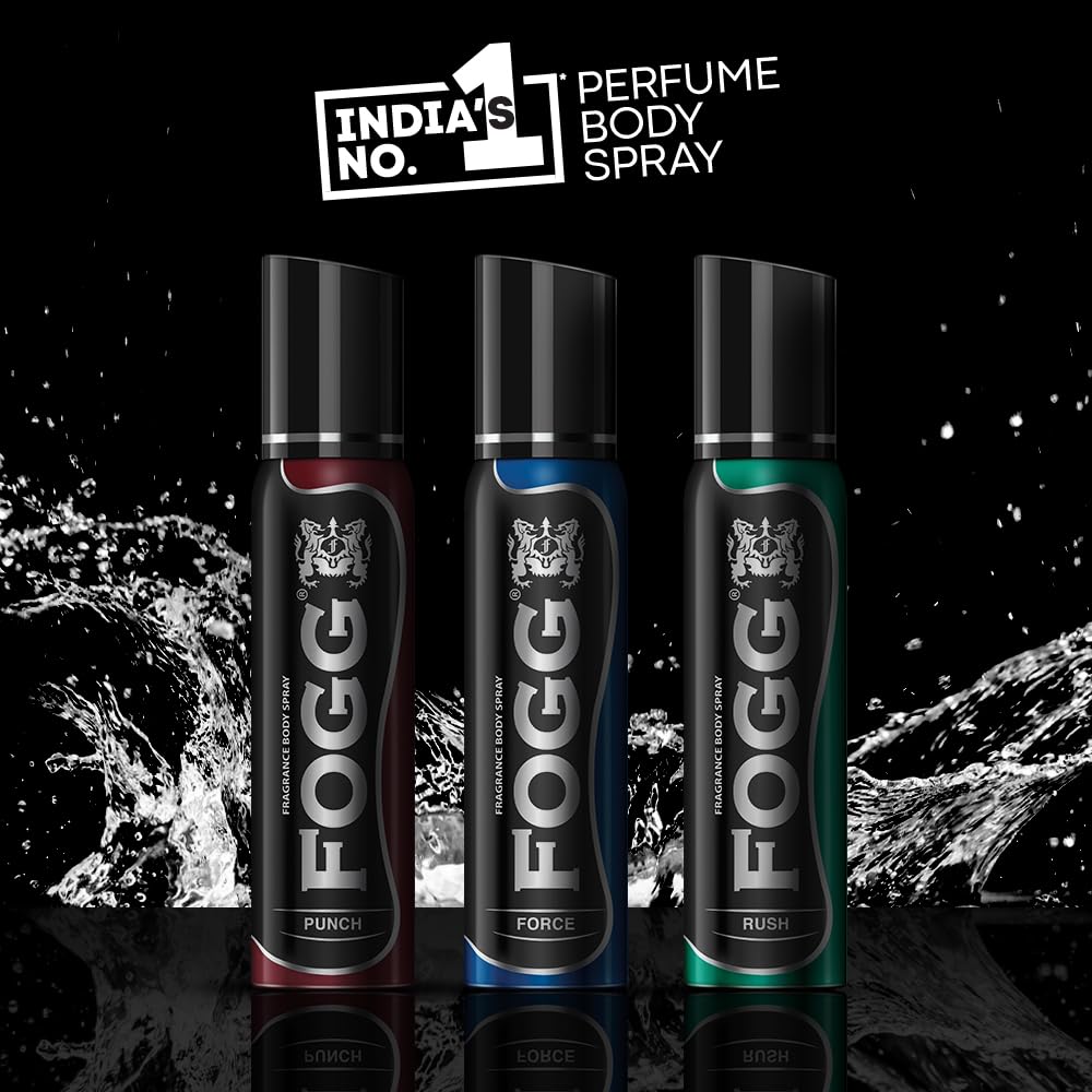 4x Fogg Force No Gas Deodorant for Men, Long-Lasting Perfume Body Spray, 150 ml each - Pack of 4