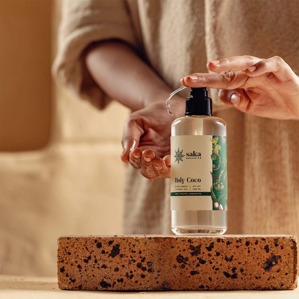 Saka Organics - Holy Coco | Handmade Extra Virgin Coconut Oil | Natural Hair Care for All Hair Types (200 ml)