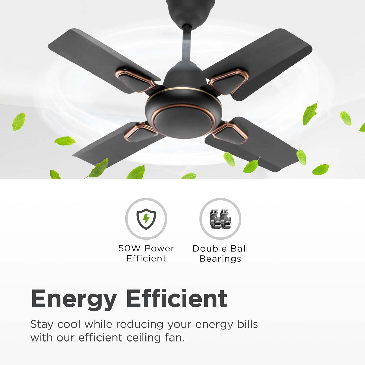 Candes Brio Turbo 600 mm /24 inch Small Ceiling Fans for Home | High Speed, Energy Saver, Noiseless | Small Ceiling Fan for Home, Kitchen Fan, Balcony & Small Room | 2 Yr Warranty | Smoke Brown