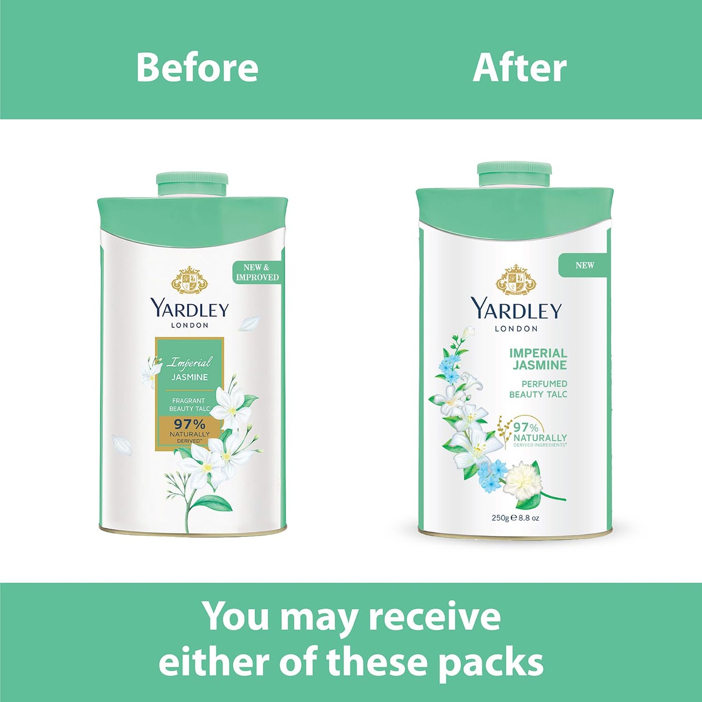 4x Yardley London Imperial Jasmine Perfumed Talc| Fragrant Beauty Talc for Women| Smooth Texture| 250g - Pack of 4