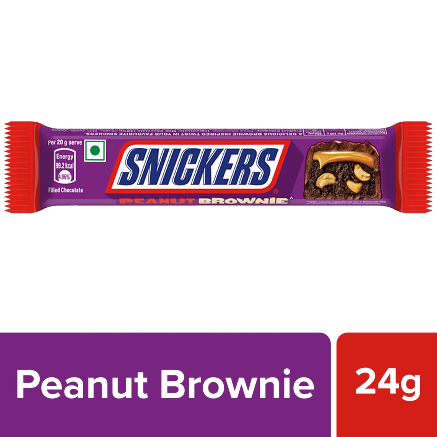 Snickers Peanut Brownie Chocolate Stick |Filled with Brownie, Peanuts & Caramel |Rich & Chewy Chocolate Bar 24g (Pack of 24) | 576gm