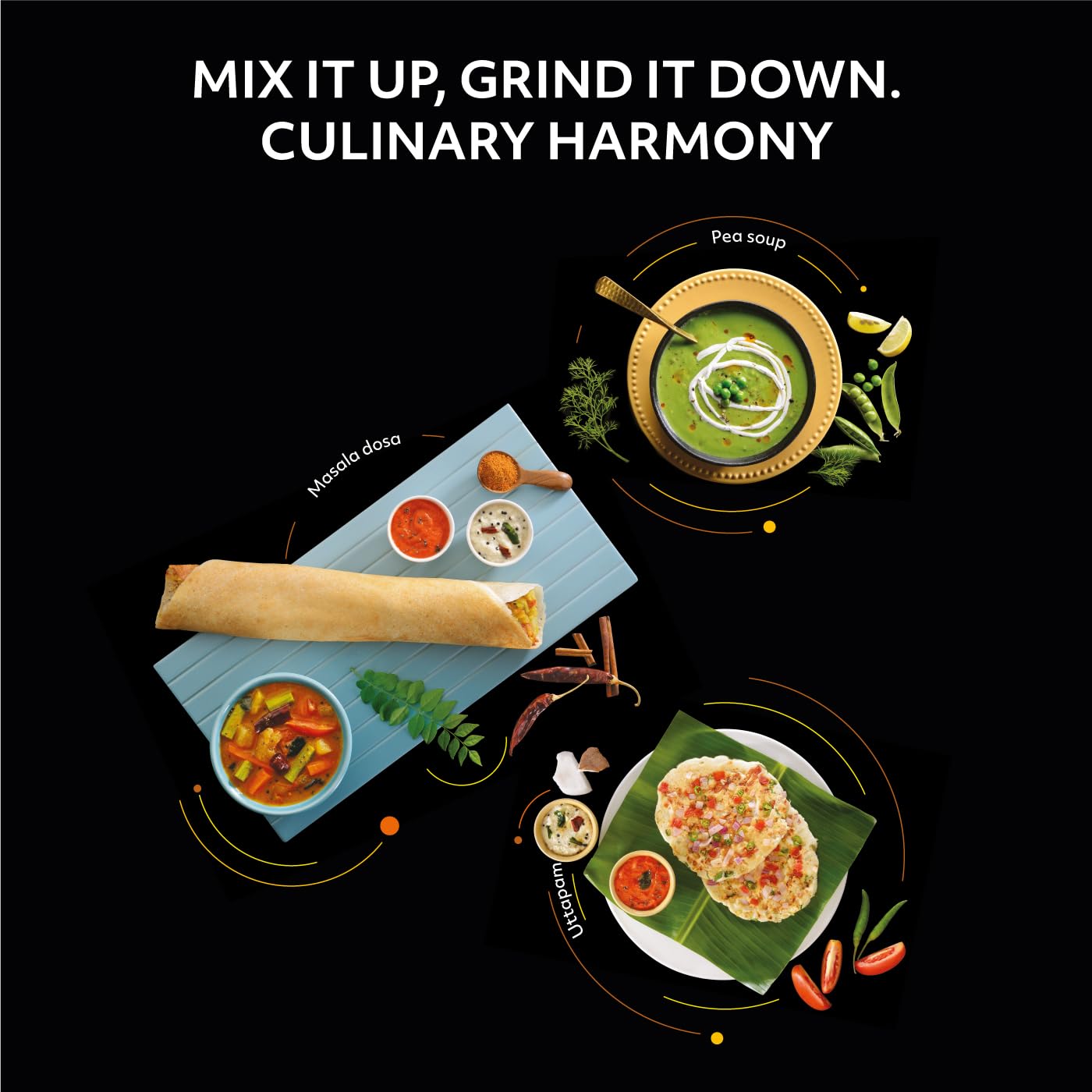 USHA Thunderbolt Pro 1000W with 3 Jars, 100% Copper Ball-Bearing Motor, Handsfree operation, 3 Jars, 3-Speed Setting with Inching option, 5 Years Warranty on Motor (Black)