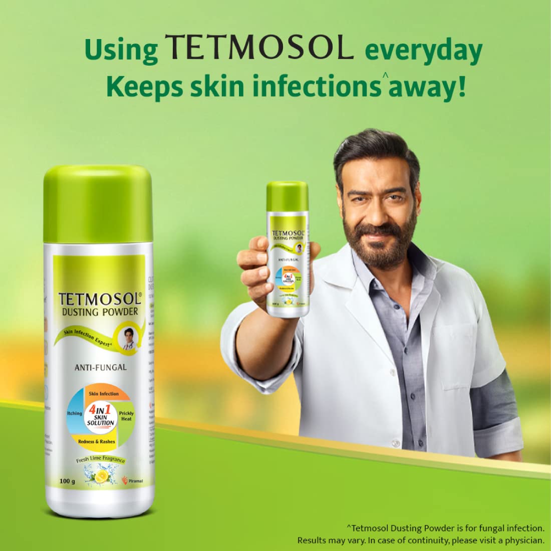 Tetmosol Anti-fungal Dusting Powder - for daily use - fights skin infections, prickly heat, itching - Pack of 2 (2x100gms)