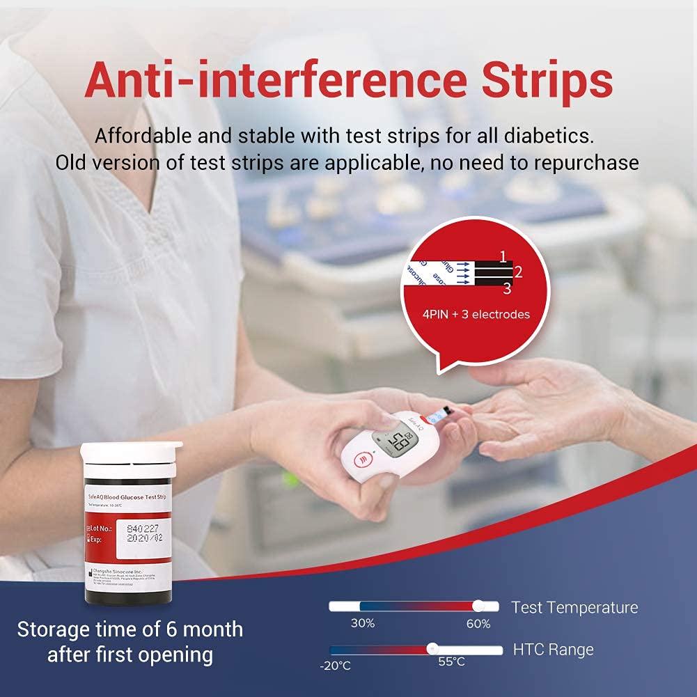 Sinocare PTS(USA) Diabetes Testing Kit/Blood Glucose Monitor Safe AQ Voice/Glucometer with Voice Reminder and Light Warning/Blood Sugar Test with 50Strips & 50Lancets & Case Pack
