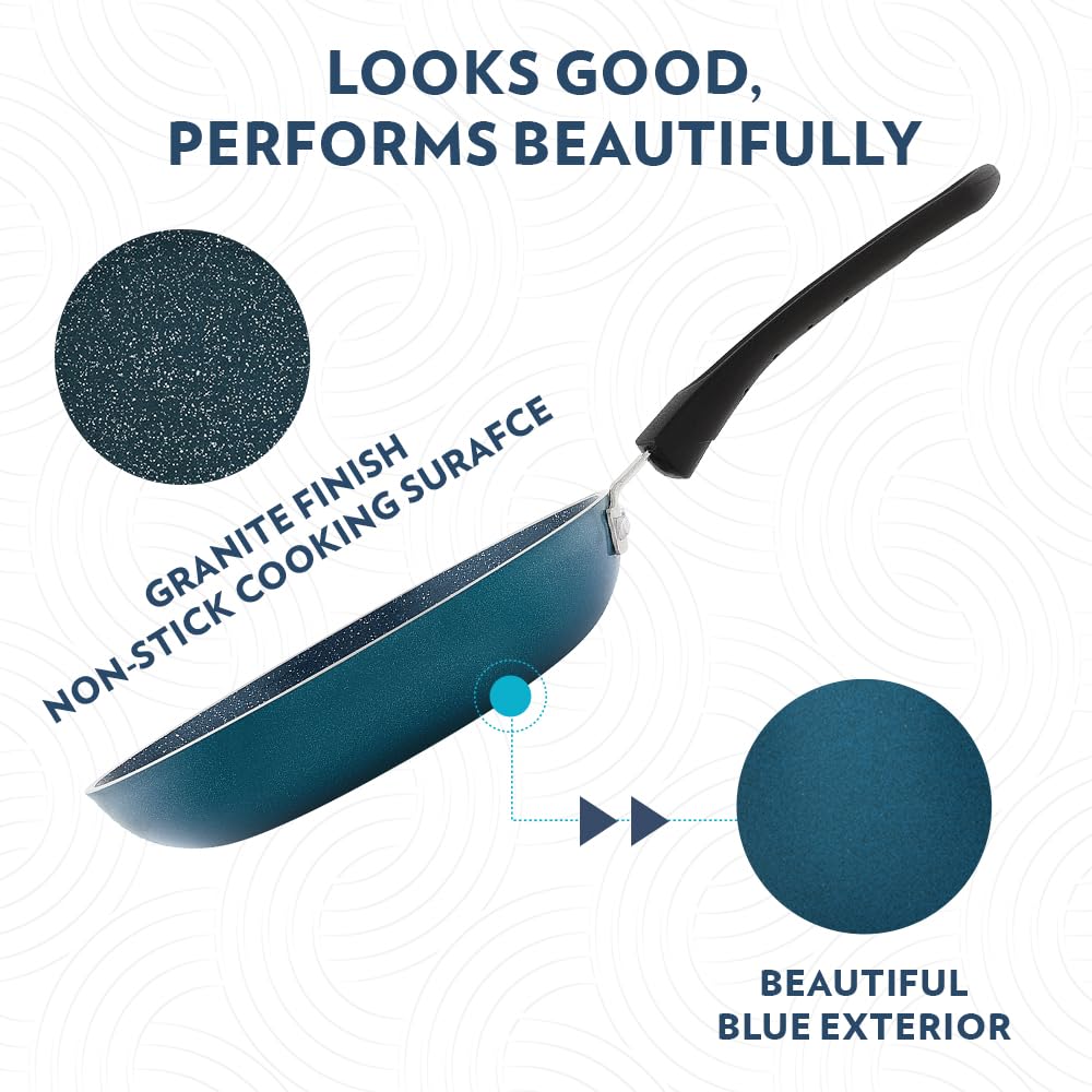 Borosil ProChef Non-Stick Mini Fry Pan 18 cm | Gas Stove Compatible, Thick Uniform Body for Even Heating | PFOA Free, Blue Exterior, Stir Frying Pan for Eggs, Cutlets, 1 Year Warranty