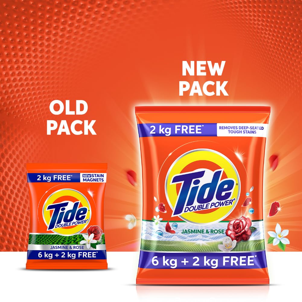 Tide Plus Double Power Detergent Washing Powder Jasmine & Rose 6kg + 2kg FREE
