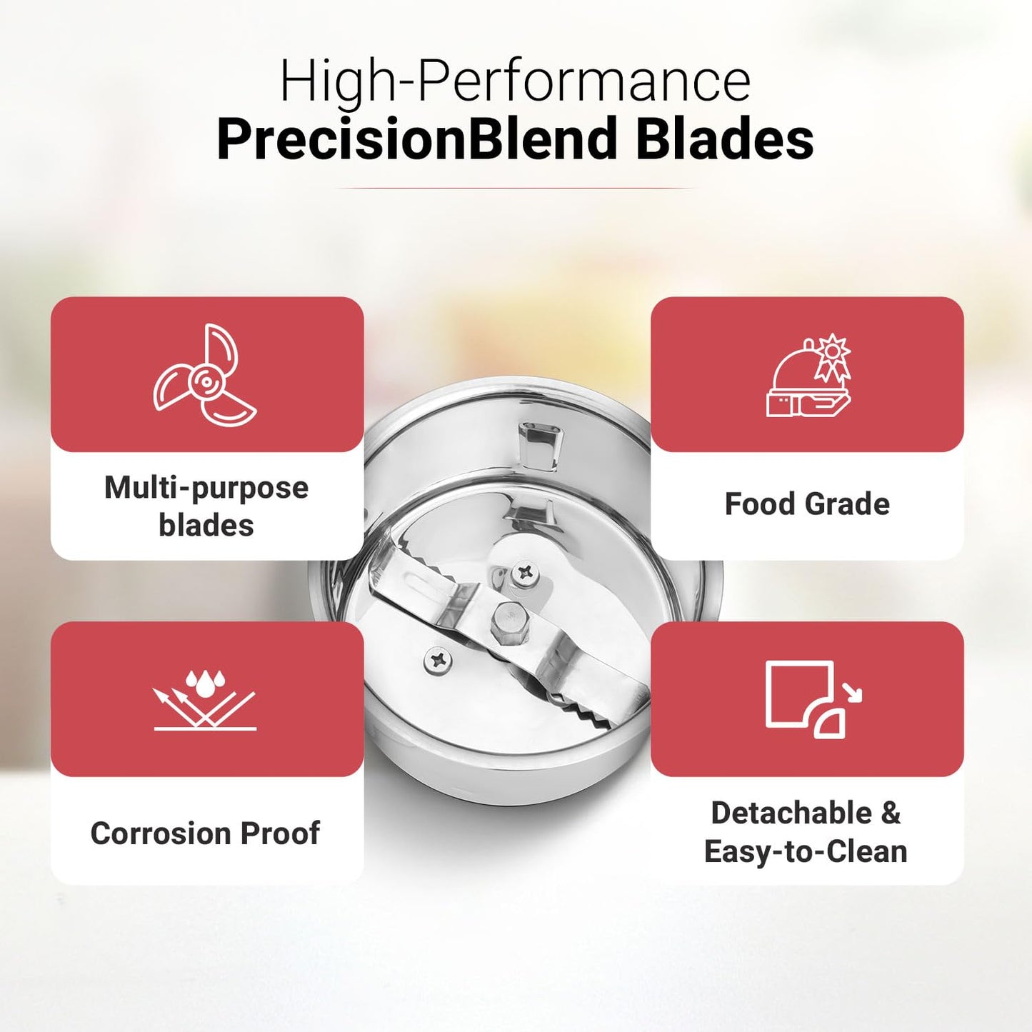 V-Guard Brillio 750 Watt Juicer Mixer Grinder, 3 Year Motor Coverage by V-Guard, 4 Jars(Chutney, Dry, Wet & Juicer), Sturdy Juicer Jar With Quadraflow Design, Precisionblend Ss Blades, Mars Red