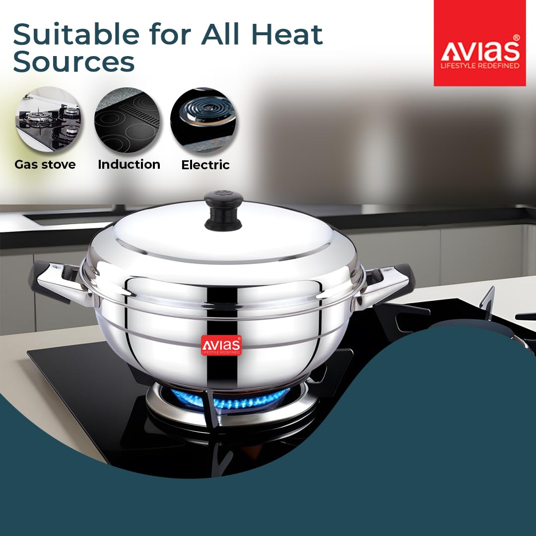 AVIAS All Rounder Premium Stainless Steel Induction Friendly Multipurpose Kadai, Kadhai Set with 6 Plates (1 Mini Idly Plate, 2 Big Idli Plates-14 Idlies, 2 Dhokla Plates, 1 Steamer Plate)