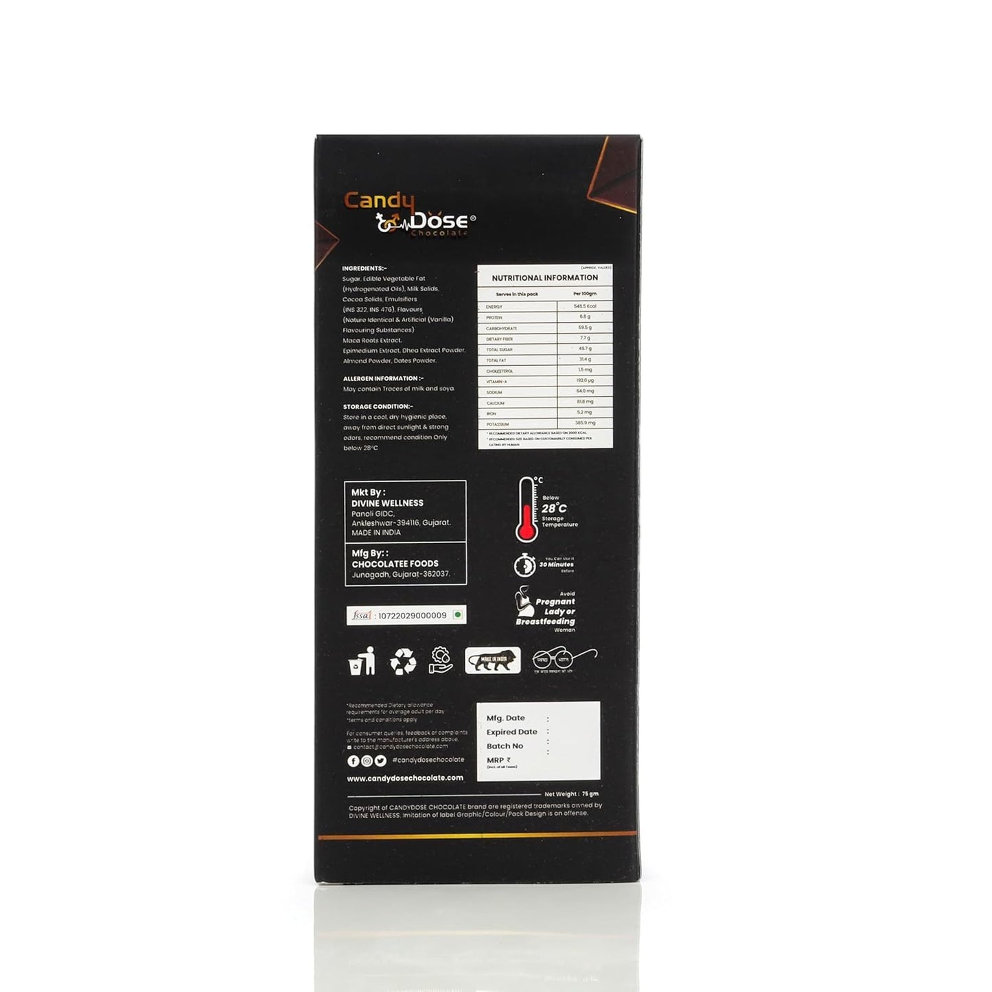 Candy Dose Chocolate Candy Dose Decadent Dark Chocolate – Mood Enhancement Chocolate for Couples & Romantic Moments (50g) (Pack of 1)