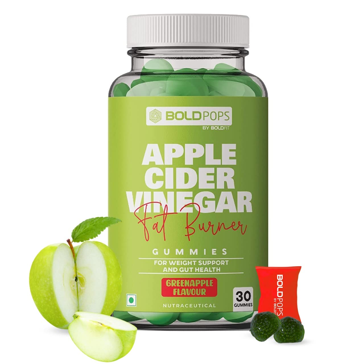 Boldfit Boldpops Apple Cider Vinegar Gummies - 30 Green Apple Flavoured Gummies