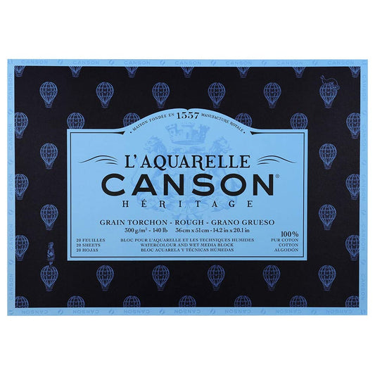 Canson Héritage Cotton 300 GSM Rough 36 x 51 cm Paper Block(White, 20 Sheets)