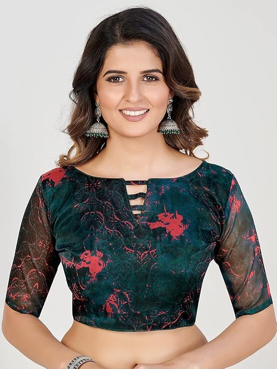 Shopgarb Women's Elegant Digital Floral Printed Sari with Blouse (SH-22 -Green-Designer-Floral-Party-Wedding-Saree, Free Size)