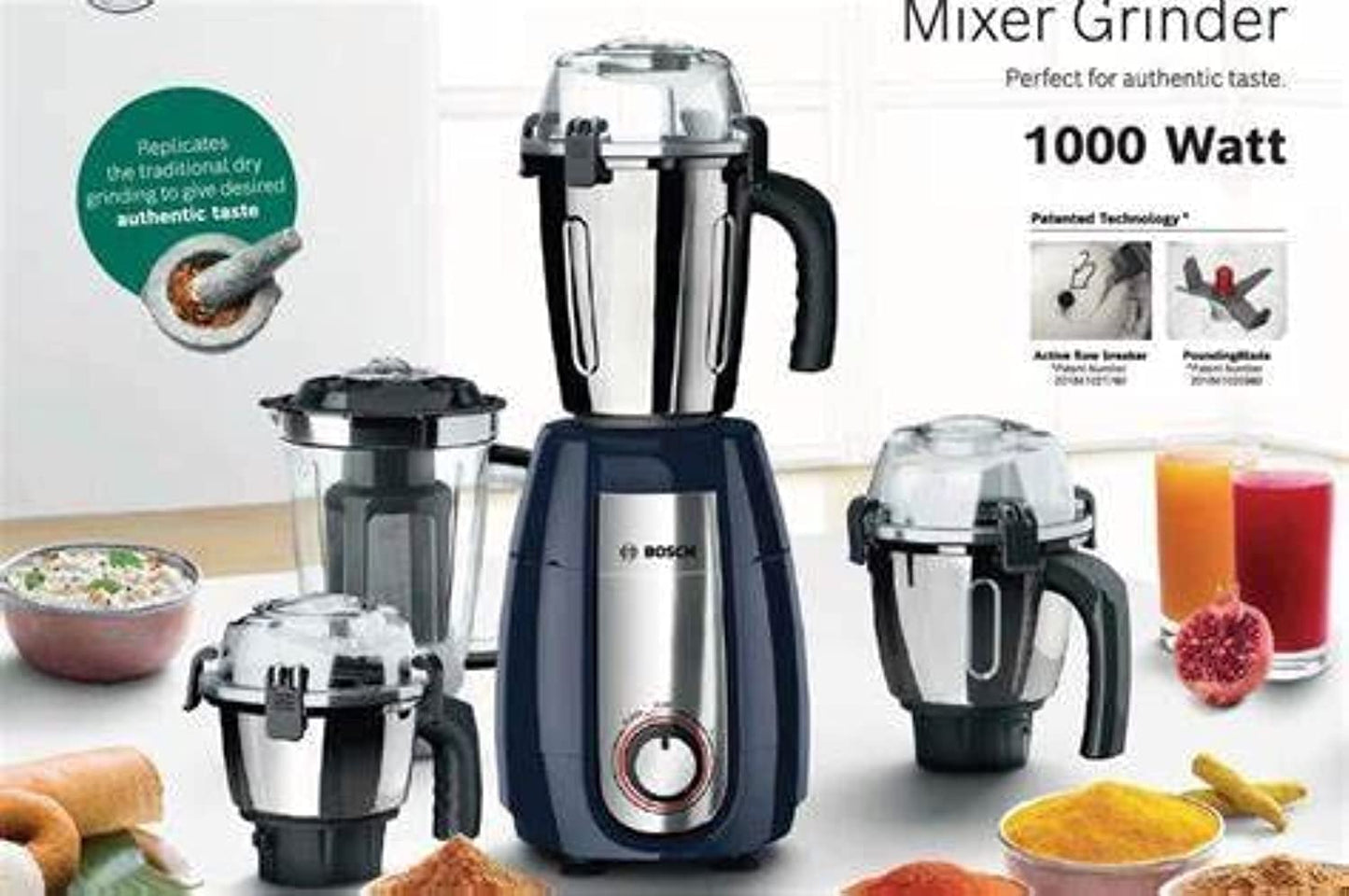 Bosch TrueMixx Pro Mixer Grinder MGM8842DIN 1000 W 4 Jars, Dark Blue