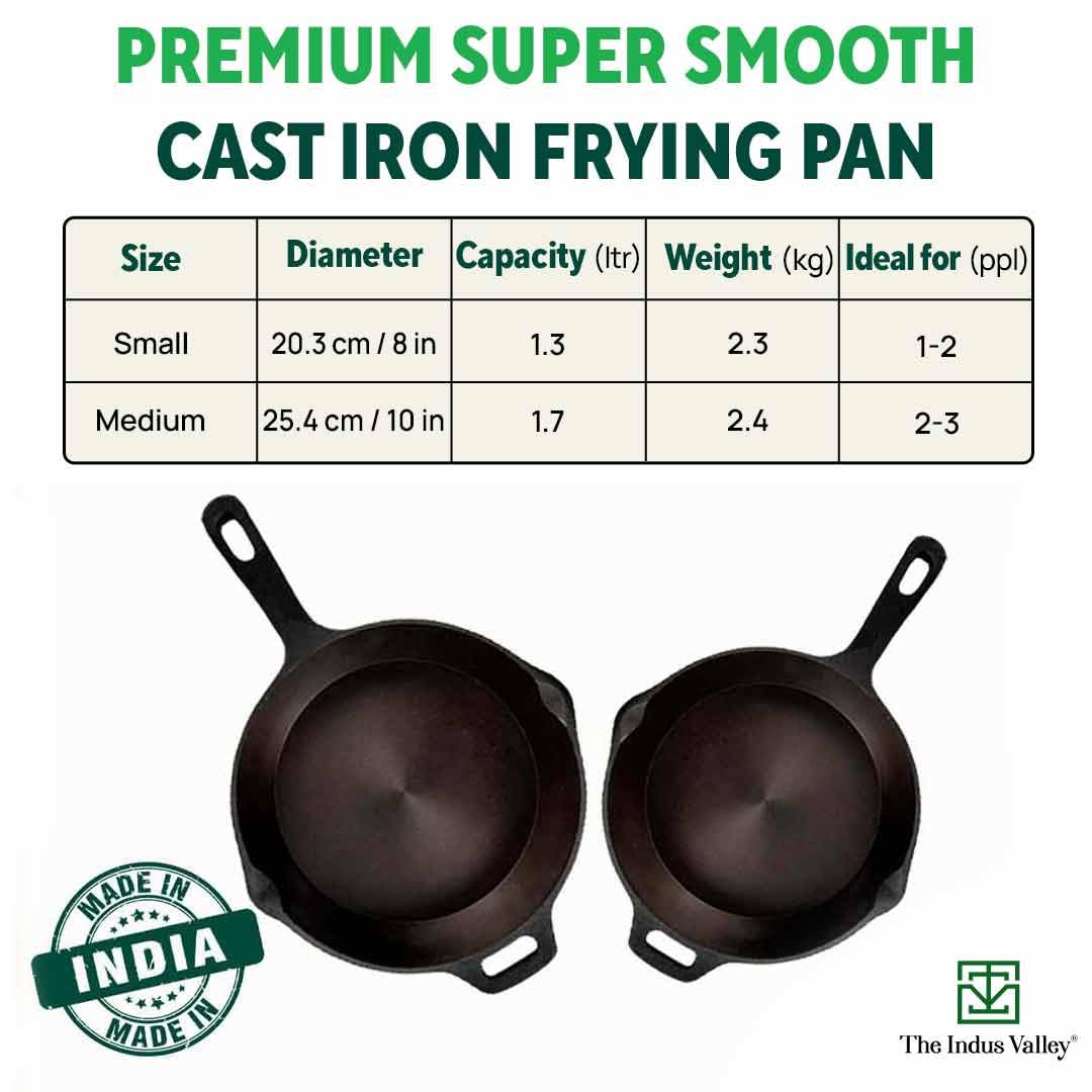 The Indus Valley Super Smooth Cast Iron Fry Pan/Skillet With Long Handle|Medium,25.4Cm/10Inch,1.7Ltr,2.4Kg|Induction Friendly|Nonstick Pre-Seasoned,100% Pure & Toxin Free,No Chemical Coating,Black