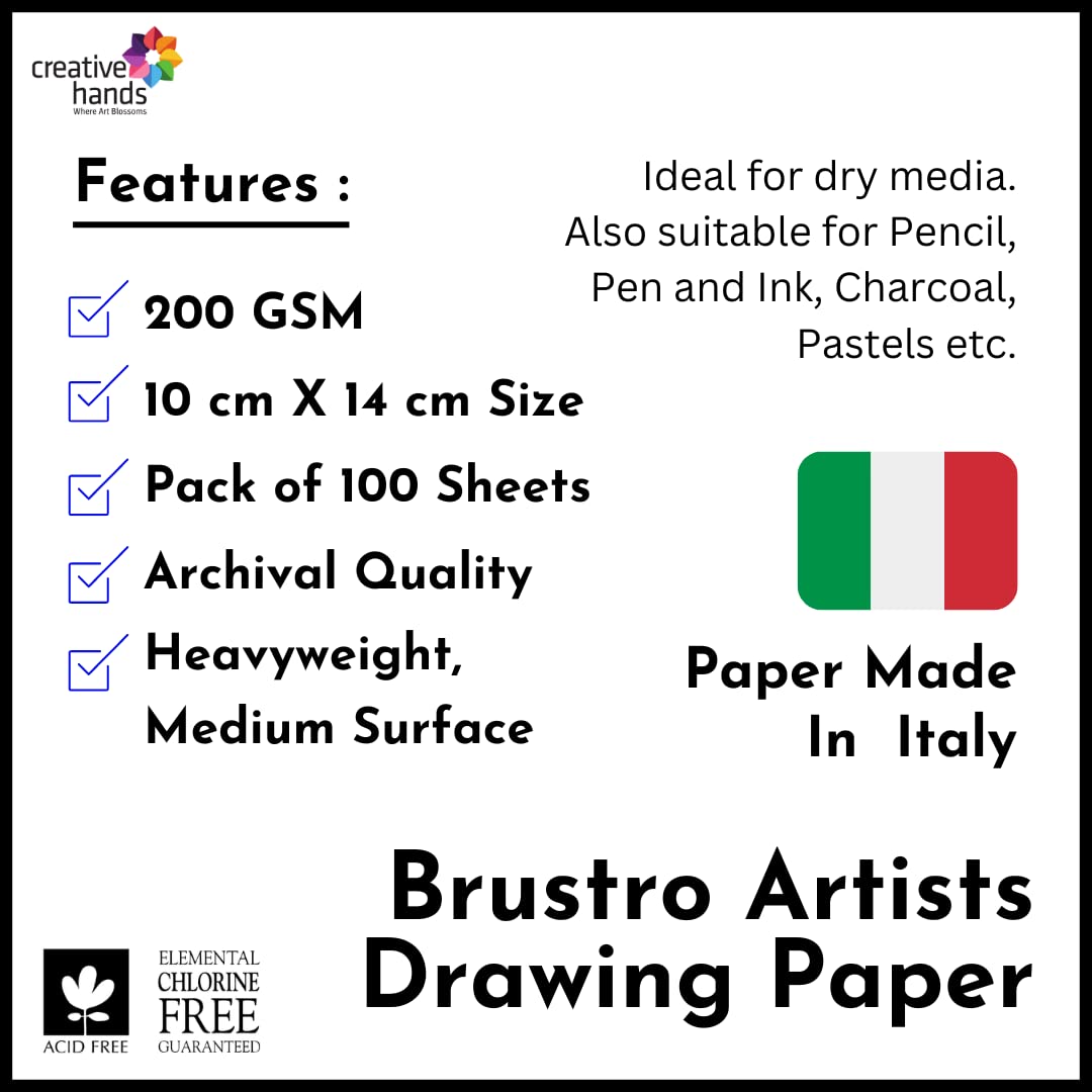 Brustro Artists' DRAWING PAPER 200GSM 100 SHEETS. Size 10 X 14 cm