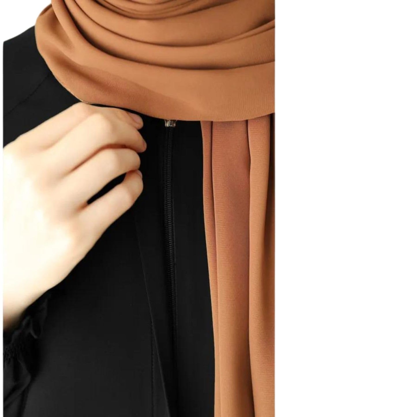 Bashariya Front Open Zipper Abaya n Firdaus Fabric |Smocking Sleeves |Fabric Belt| and Complimentary Hijab (XXL, Black)