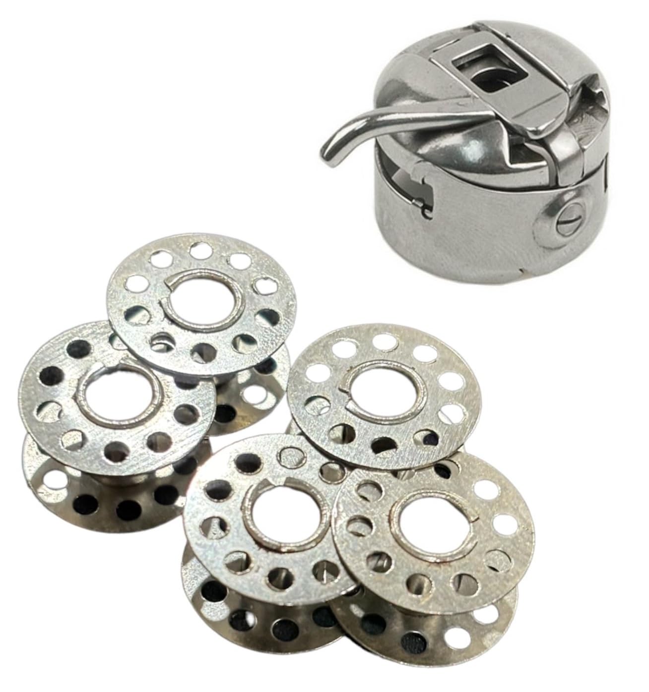 Zenith Metal Bobbins and Bobbin case Outer Compatible with All Domestic SV Sewing Machines houshold Half Shuttle Steel Finish