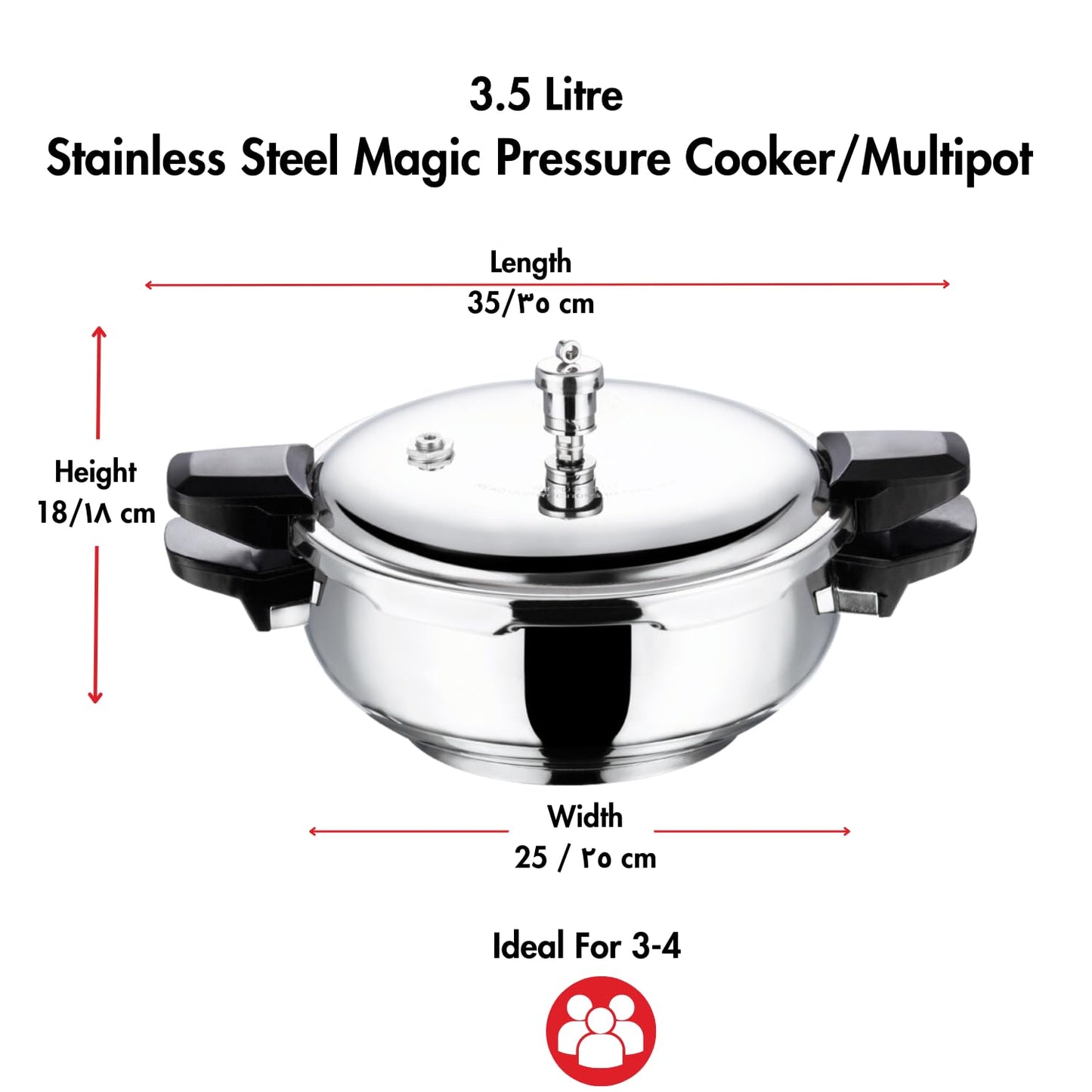 Vinod Magic Stainless Steel Smart 3 in 1 Pressure Cooker 3.5 Litre | 5mm Thick Base | All in One Cooker with Strainer & Glass Lid | Induction and Gas Base | ISI certified | 2 Years Warranty