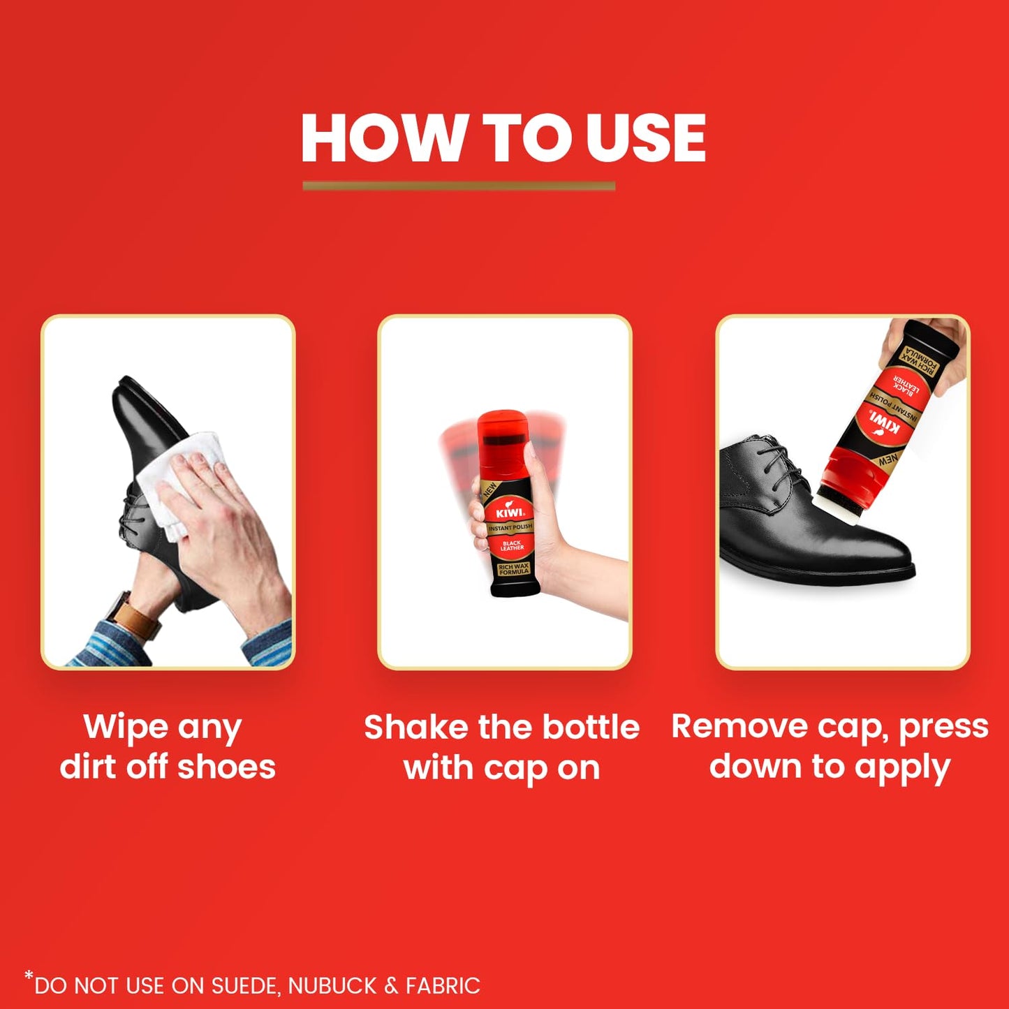 4x Kiwi Instant Polish - Black Leather 75ml each - Pack of 4