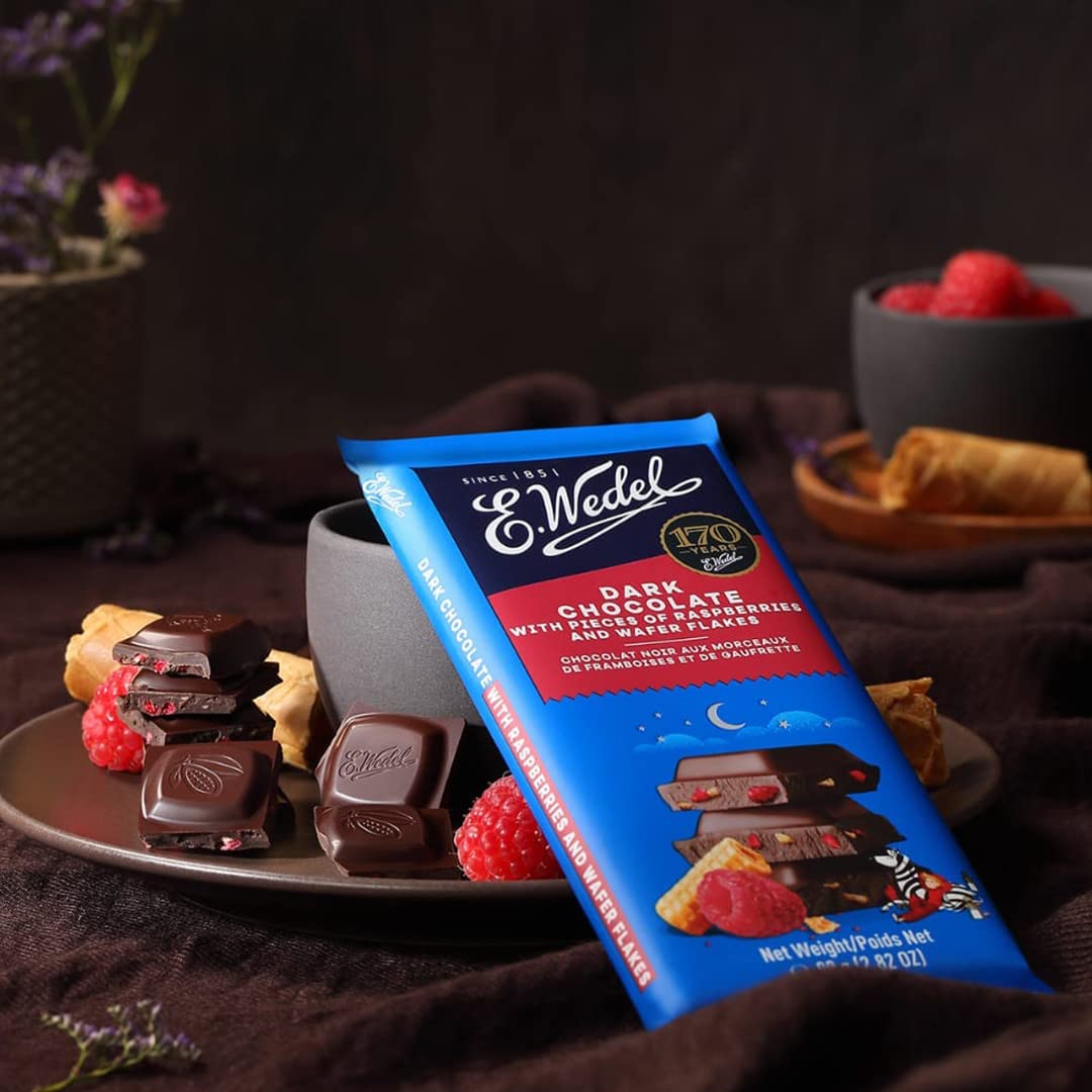 5x Wedel Dark Choc With Raspberry & Wafers Bar 80G  each - Pack of 5