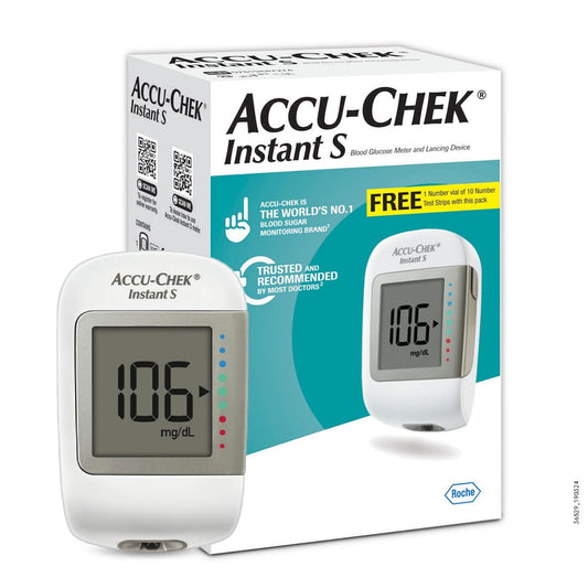 Accu-Chek Instant S Blood Glucose Glucometer Kit with Vial of 10 Strips, 10 Lancets and a Lancing Device Free for Accurate Blood Sugar Testing