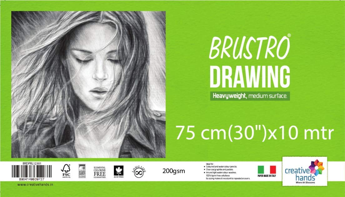 Brustro Artist Drawing Paper Roll 200 Gsm. Size 75 cm(30") x10 mtr