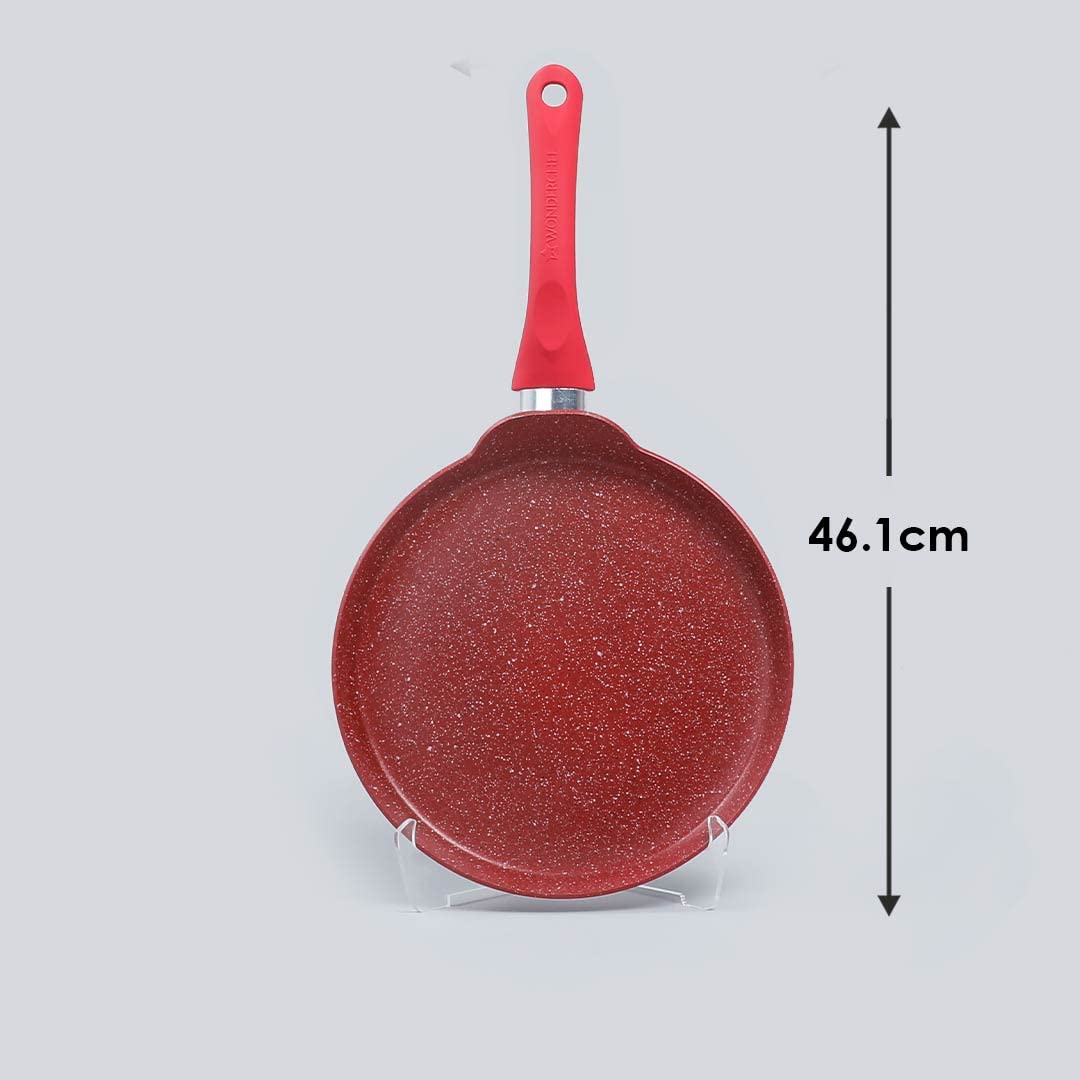 Wonderchef Royal Velvet Non-Stick Dosa Tawa | Induction Bottom | Soft-Touch Handle | Virgin Grade Aluminium | PFOA/Heavy Metals Free | 3 mm | 28cm Non-Stick Tawa | 2 Years Warranty | Red