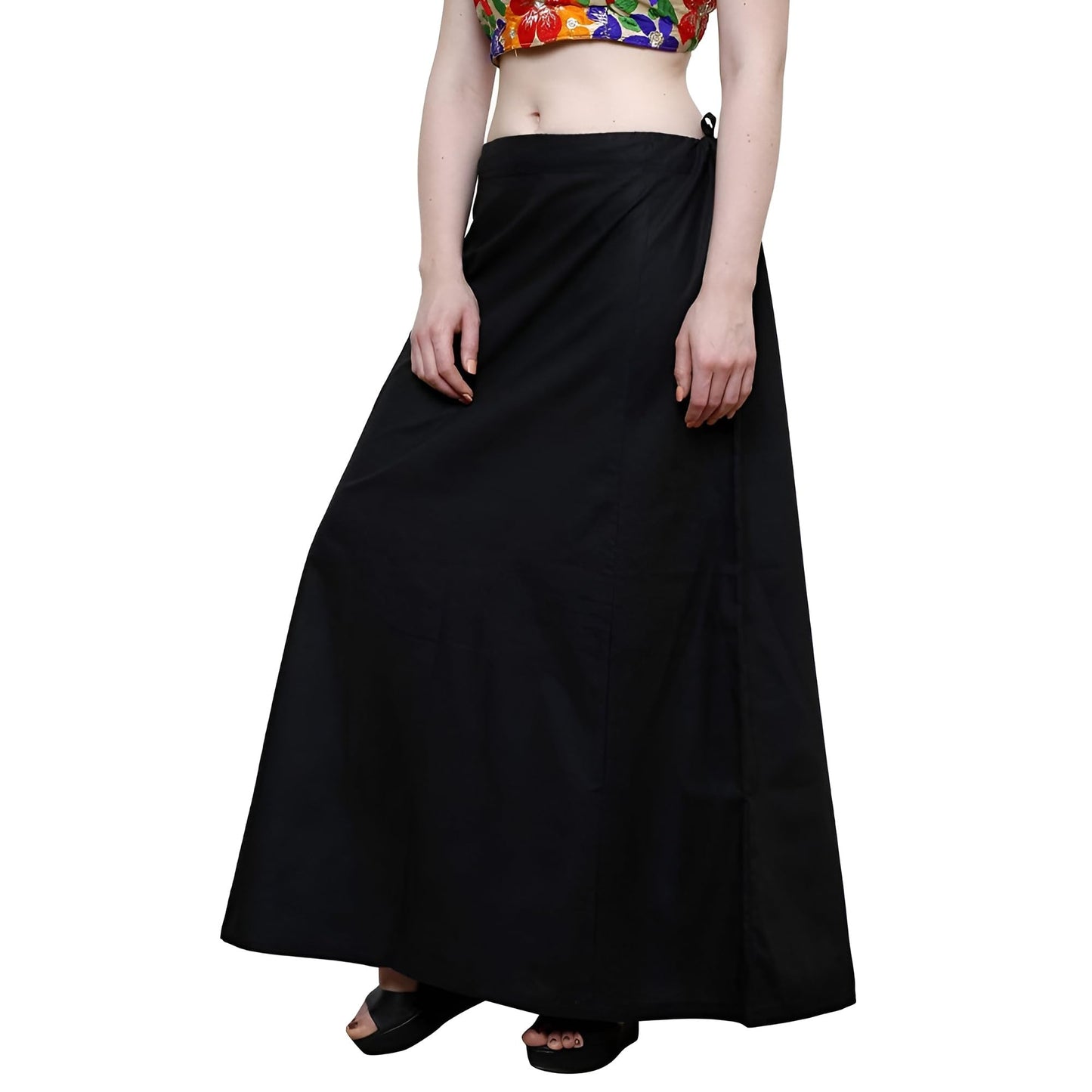 Bardstown Women's Cotton Petticoat Saree Cotton Underskirt Sari Pure Cotton Petticoat (Free Size, Black)
